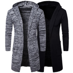 Men's Oversized Black Hooded Knitted Cardigan Sweater