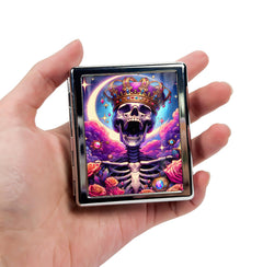 HowGuu 8-Compartment Pill Box Organizer Portable and Stylish Medicine Case Versatile Storage for Medication - Ideal Travel Accessory & Unique Gift Idea (Crowned Skeleton)