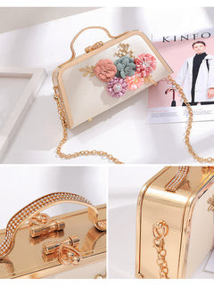 Elegant Floral Chain Shoulder Evening Clutch Bag for Women