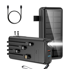 boogostore Portable Charger with Built in Cable and Wall Plug 50000mAh PD30W Fast Charging Solar Power Bank with 5 Output & 2 Input Dual LED Flashlights Phone Holder External Battery Pack (Black)