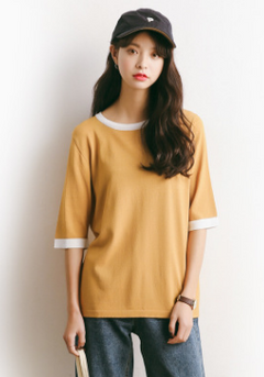 Color Block Loose Fit Short Sleeve T-Shirt for Girls