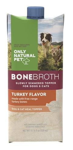 Only Natural Pet Bone Broth Turkey Flavor Dog & Cat Meal Topper 100% Human-Grade Slow-Simmered Free-Range for Dry Food or to Hydrate Dehydrated Food - (2-Pack / 11.16 oz Each)