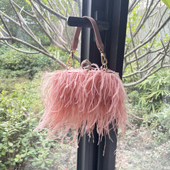 Luxury Ostrich Feather Evening Clutch Bag for Women