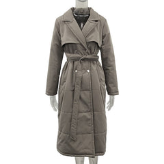 Women's Long Down Collar Parka Coat with Tie Belt