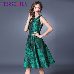 TESSCARA Women's Luxury Jacquard Green Cocktail Dress