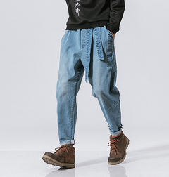 Vintage Loose Fit Men's Denim Jeans with Wide Belt
