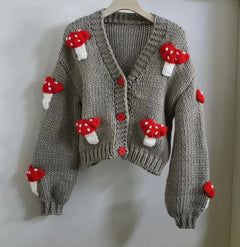 2022 Women's Loose Sweet 3D Mushroom Cardigan Sweater
