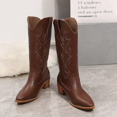 Embroidered White Cowboy Ankle Boots for Women
