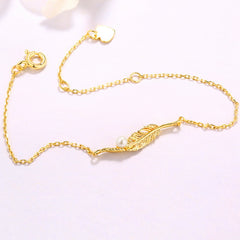 Custom Pearl and Feather Leaf Bracelet for Women