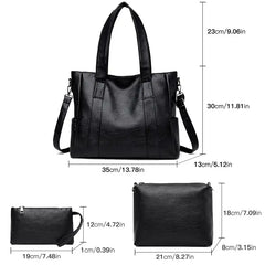 Classic Solid Color Faux Leather Bag Set (Large Capacity)