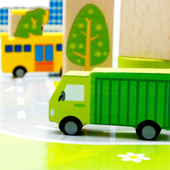 62-Piece City Traffic Wooden Building Blocks Set