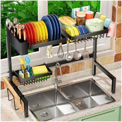SNSLXH 2-Tier Over The Sink Dish Drying Rack Kitchen Large Dish Drying Rack Over The Sink Suitable for Most Sinks Effective Dish Drying Kitchen Drying Rack（24.8"-35.4"）