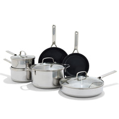 OXO Agility Tri-Ply Stainless Steel 13 Piece Kitchen Cookware Pots and Pans Set Induction PFAS-Free Ceramic Nonstick Coated Frypans Saucepans Stockpot Quick Even Heating Dishwasher and Oven Safe