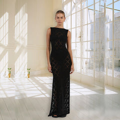New Women’s Sexy Sheer Knitted Lace Maxi Dress