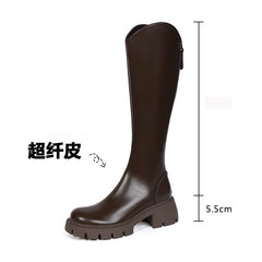 2023 New Women's Brown Faux Leather Knee-High Boots