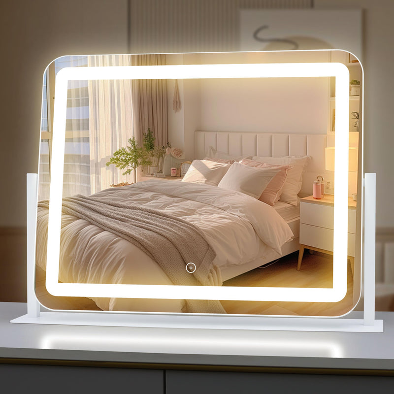 Acoolda Vanity Mirror with Lights Large Makeup Mirror with Lights LED Lighted Makeup Mirror with 3 Color Light Modes Smart Touch Tabletop Mirror for Makeup Desk 360° Rotation 22.2