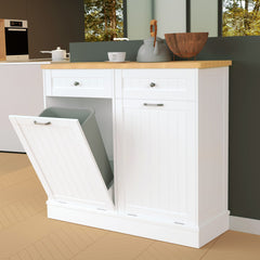 Betterhood Tilt Out Trash Cabinet 10 Gallon Wooden Free Standing Laundry Sorter CabinetRecycling Cabinet with Hideaway DrawerTilt Out Trash Cabinet Can Bin Kitchen