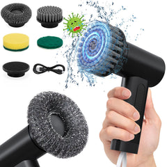 StarVal Electric Spin Scrubber 2000 mAh Cordless Power Scrubber with 4 Replaceable Brush Heads 2 Speeds Lightweight Waterproof Handheld Scrubber for Cleaning Kitchen Bathroom Sink Glass(Black)