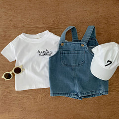 Toddler Girls Summer Clothing Set: Tee & Denim Overall