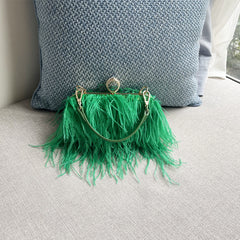 Luxury Ostrich Feather Evening Clutch Bag for Women