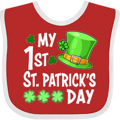 inktastic My 1st St. Patricks Day Green Top Hat and Clovers Baby Bib Red and White 39cb3