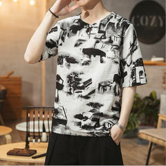 Plus Size Chinese Style Printed Short Sleeve T-Shirt