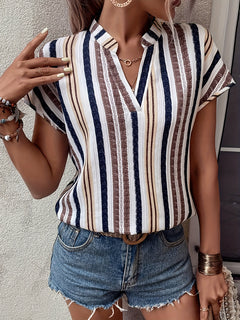 2018 Spring New Korean Women's Striped V-Neck Shirt