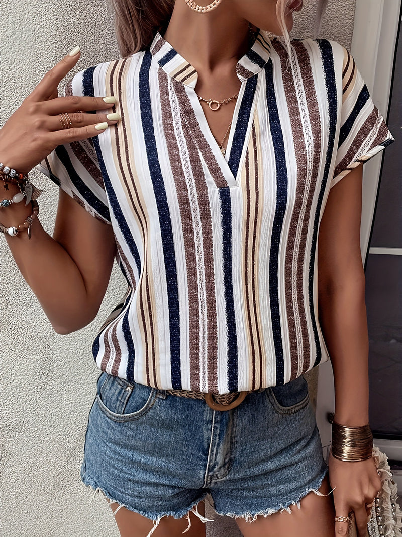 2018 Spring New Korean Women's Striped V-Neck Shirt