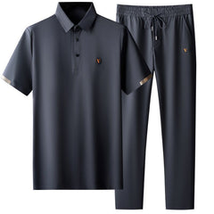 Black Summer Men's Quick-Drying Polo and Trousers Set