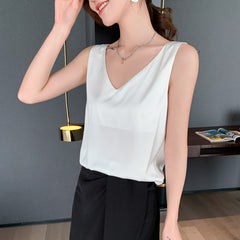 Versatile Women's Solid Silk Satin Tank Top