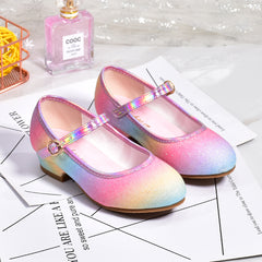 Girls' Round-Toe Leather High Heel Crystal Party Shoes