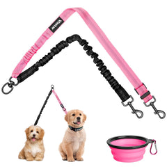 Vastar Double Dog Walker Adjustable Heavy Duty Double Dog Leash for Pets Premium Quality Dog Leash Coupler for 2 Dogs (Black+Pink)