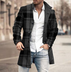 Men's Woolen Stand Collar Medium Long Pocket Coat