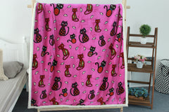 Coral Fleece Blanket with Cat and Owl Pattern