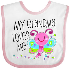inktastic My Grandma Loves Me- Cute Dragonfly Baby Bib White and Pink 305b8