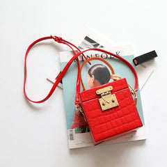 Mini Color-Block Leather Box Bag for Women
