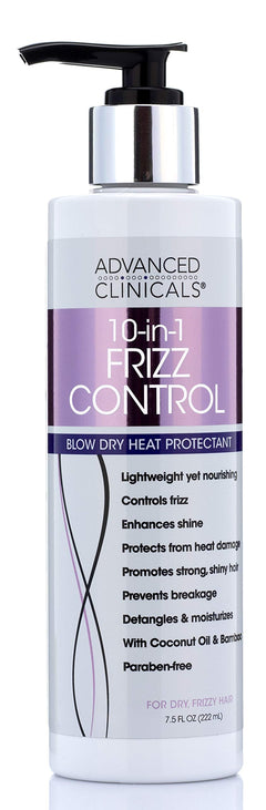 Advanced Clinicals 10-in-1 Anti-Frizz Hydrating Heat Protectant Hair Cream Coconut & Bamboo Strengthen Detangle & Smooth Dry Damaged Hair DEA Paraben Sulfate-Free Color Safe 7.5 Fl Oz