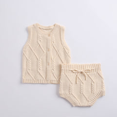 Cotton Knit Cable Vest Set with Shorts for Newborns