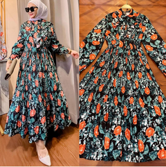 Ruffled Printed Dress for Muslim Malay Indonesian
