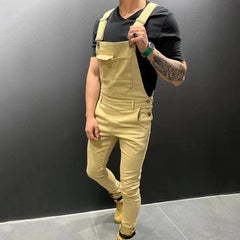 Men's Denim Overalls and Casual Biker Pants Trousers