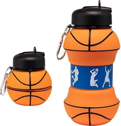 Louis Donné 100% Food Grade Silicone Basketball Water Bottle Collapsible Toddler with Folding Pulled Up Carabiner for School Outdoor Birthday Gifts for Kids Boys and Girls Yellow