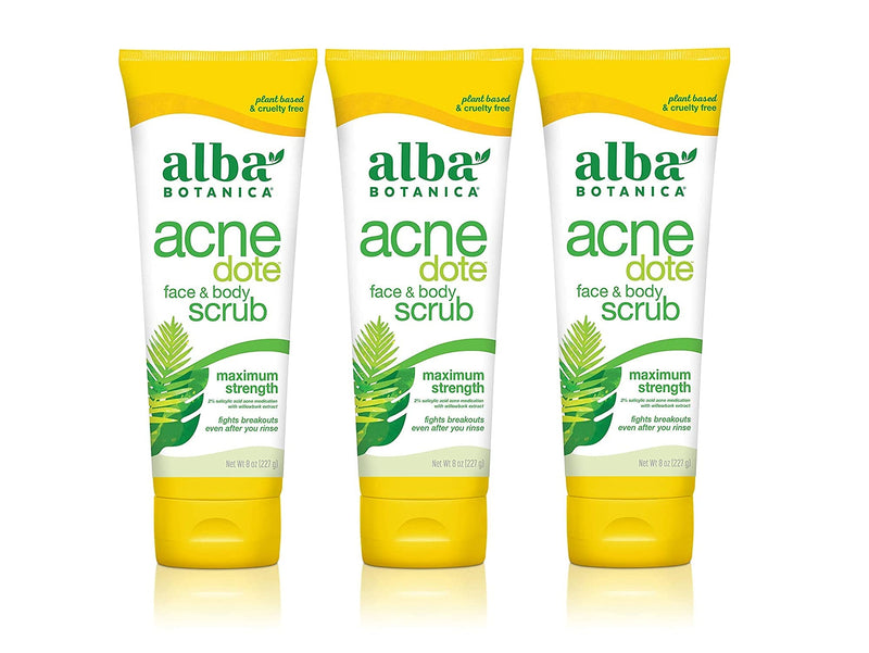 Alba Botanica Acnedote Face & Body Scrub Maximum Strength 8 oz ( Pack of 3)