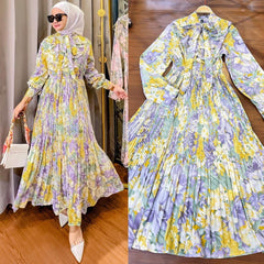 Ruffled Printed Dress for Muslim Malay Indonesian