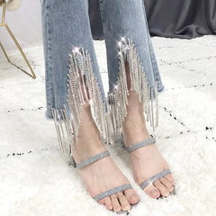 High-Waisted Chain Tassel Flare Pants