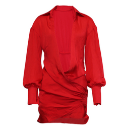 Deep V-Neck Solid Long Sleeve Slim Dress