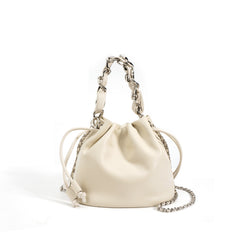 Women's Leather Drawstring Crossbody Bucket Bag
