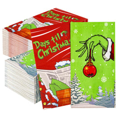 Supernal 100pcs Christmas Grinch Napkins Disposable Green Red Christmas Paper Napkins 3 Ply Christmas Guest Napkins Hand Towel for Grinch Party Supplies Xmas Party Winter Holiday Table Decorations