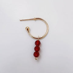 Vintage Floral Red Crystal 14k Gold Asymmetrical Earrings