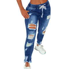 Women's High Stretch Ripped Denim Pencil Pants (Large Size)