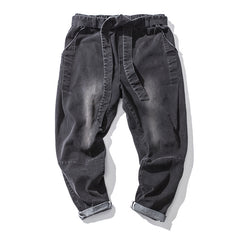 Vintage Loose Fit Men's Denim Jeans with Wide Belt